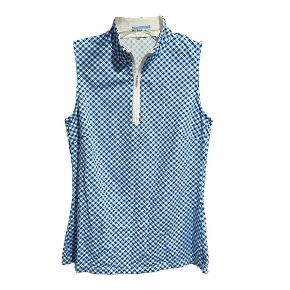 J McLaughlin Catalina Cloth Quarter Zip Gingham Levels Top XS Tennis Preppy